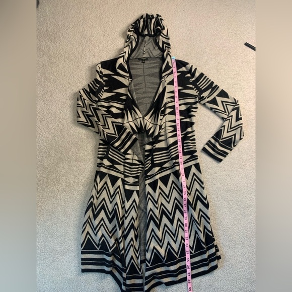 Cupio Women Aztec Open Front Long Hooded Cardigan Sweater Small to Medium - Picture 3 of 6